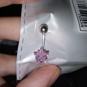 Pink Star crystal belly button ring